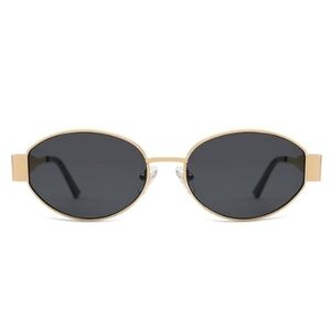 Retro Oval Sunglasses Classic UV400 Protection Black Gold